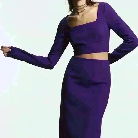 Zara purple long sleeve open back crop  top size S - Picture 1 of 11